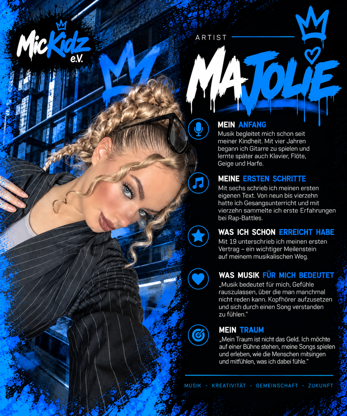 Artist-Poster von MAJOLIE mit Porträt und Steckbrief